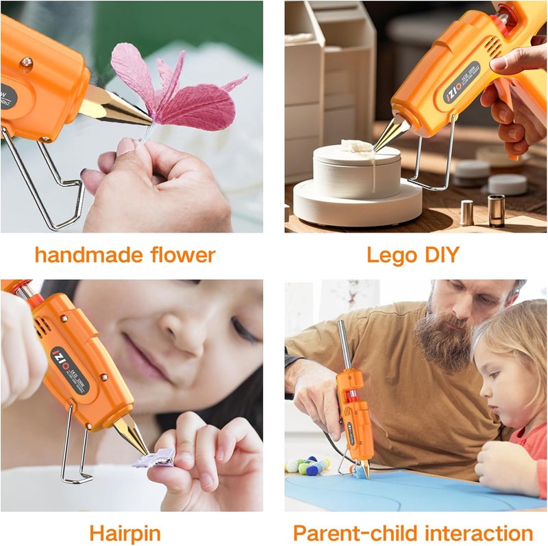 iZiO Hot glue gun and sticks set with 21 glue sticks (7/16")& storage pouch, ideal for bonding wood, fabric, plastic, diy projects, home repairs,handmade crafts，photo frames, diy fairy gardens,orange - Image 4